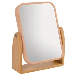 MSV Miroir de salle de bains grossissant inclinable, corail et bambou, l.16,3 x H.10,5 x P.5,5 cm, Oslo