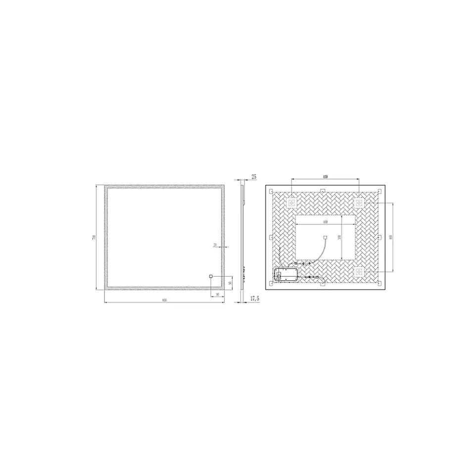 MPGlass Miroir de salle de bains lumineux LED 70 x 80 cm, argenté, Bishop* Miroir Lumineux