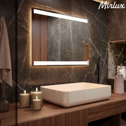 Mirlux Miroir de salle de bains lumineux LED rectangulaire 90x65 cm, Sans cadre, chauffant antibuée* Miroir Grossissant Lumineux