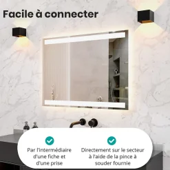Mirlux Miroir de salle de bains lumineux LED rectangulaire 90x65 cm, Sans cadre, chauffant antibuée* Miroir Grossissant Lumineux
