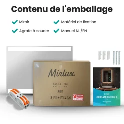 Mirlux Miroir de salle de bains lumineux LED rectangulaire 90x65 cm, Sans cadre, chauffant antibuée* Miroir Grossissant Lumineux