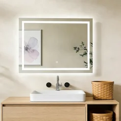 Mon Beau bain Miroir de salle de bains rectangulaire 80x60 cm -LED, Anti-Buée, Mémoire - Miroir lumineux de salle de bains.* Miroir Lumineux