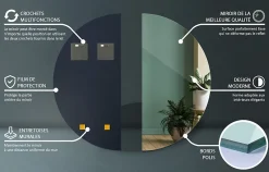 Tulup Miroir demi-rond 50 x 100 cm grand pour chambre 1 pièce
