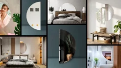 Tulup Miroir demi-rond 50 x 100 cm grand pour chambre 1 pièce