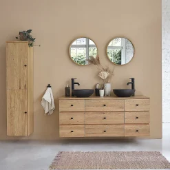 Berah Getah Miroir en chêne massif rond 50 cm* Miroir Simple