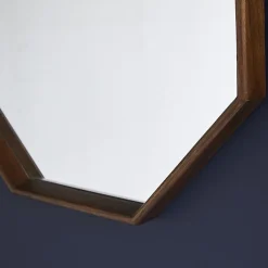 Berah Getah Miroir en mindi massif finition noyer octogonal* Miroir Simple