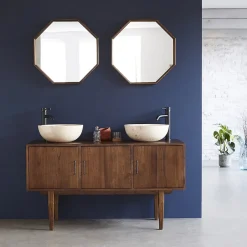 Berah Getah Miroir en mindi massif finition noyer octogonal* Miroir Simple