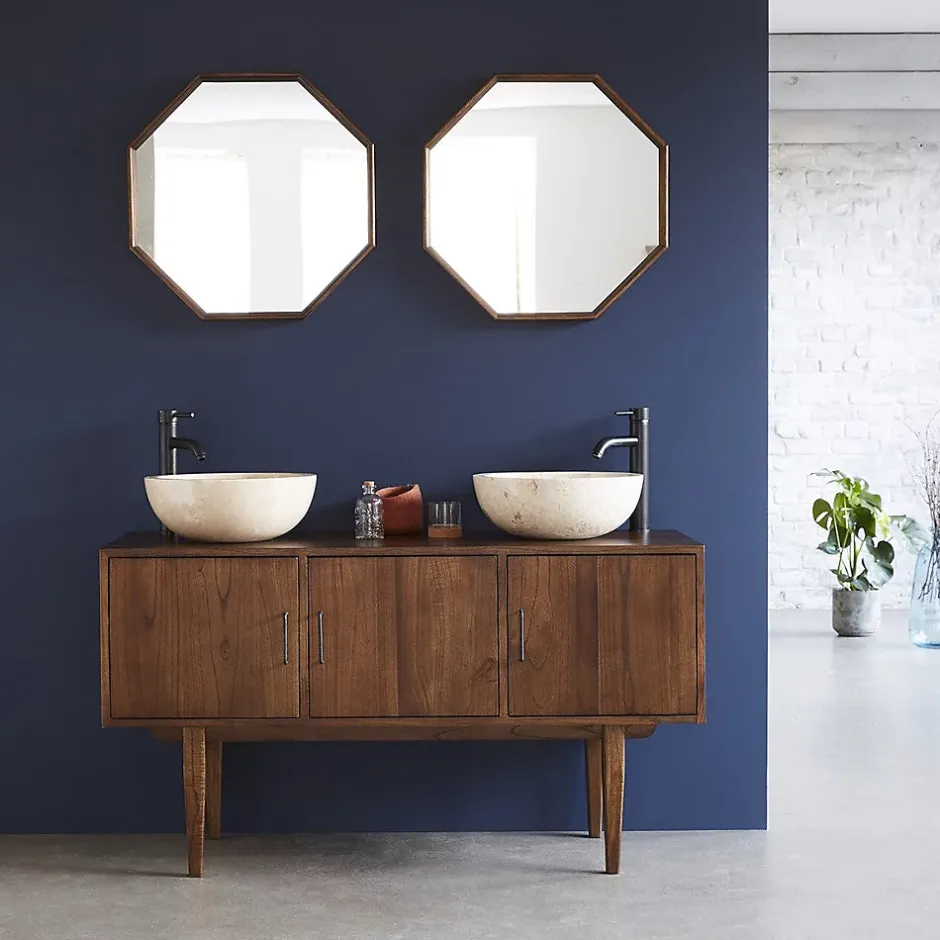 Berah Getah Miroir en mindi massif finition noyer octogonal* Miroir Simple