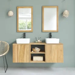 Berah Getah Miroir en teck massif rectangulaire