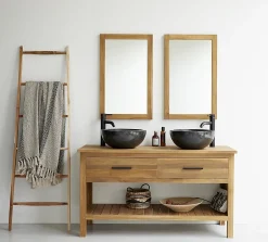Berah Getah Miroir en teck massif rectangulaire