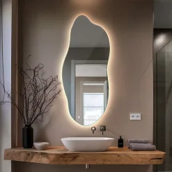 Tulup Miroir Forme Organique LED 45x100 cm Lumière Neutre Style Unique Pour Décoration Intérieure