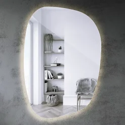 Tulup Miroir forme originale lumineux 91 x 66 cm découpe biseautée lumière chaud* Miroir Lumineux