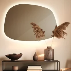 Tulup Miroir forme originale lumineux 91 x 66 cm découpe biseautée lumière chaud* Miroir Lumineux