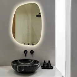 Tulup Miroir forme originale lumineux 91 x 66 cm découpe biseautée lumière chaud* Miroir Lumineux