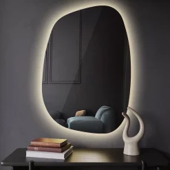 Tulup Miroir forme originale lumineux 91 x 66 cm découpe biseautée lumière chaud* Miroir Lumineux