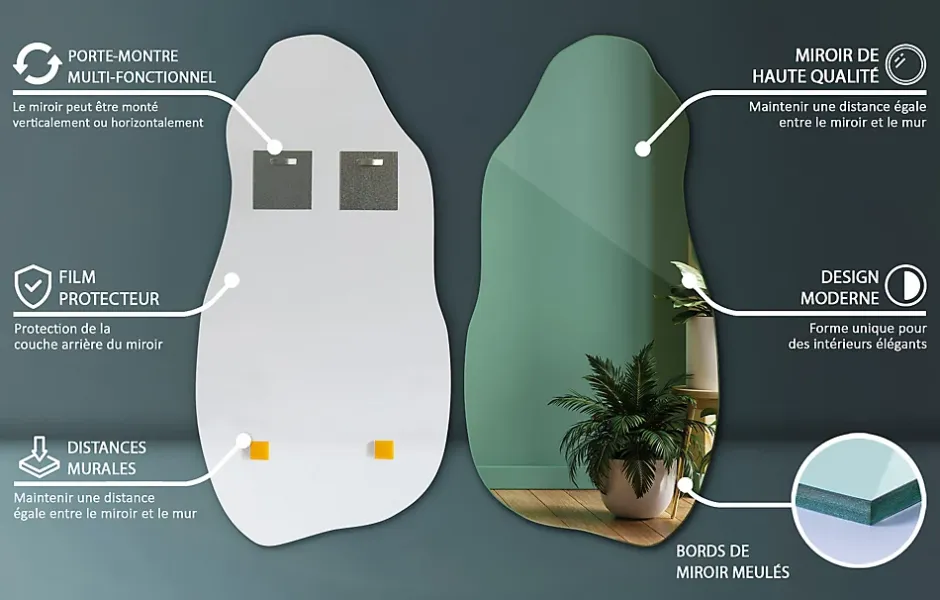 Tulup Miroir irrégulier 40 x 80 murale 1 pièce