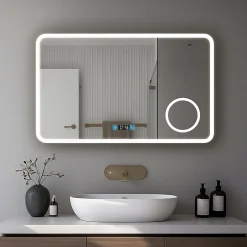 Saniland Miroir LED antibuée 100x60 avec zone grossissante X3 température de couleur réglable