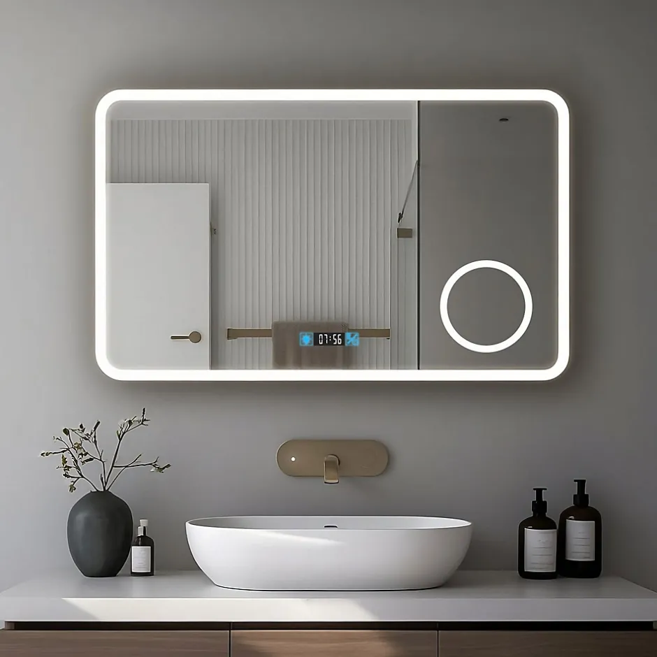 Saniland Miroir LED antibuée 100x60 avec zone grossissante X3 température de couleur réglable