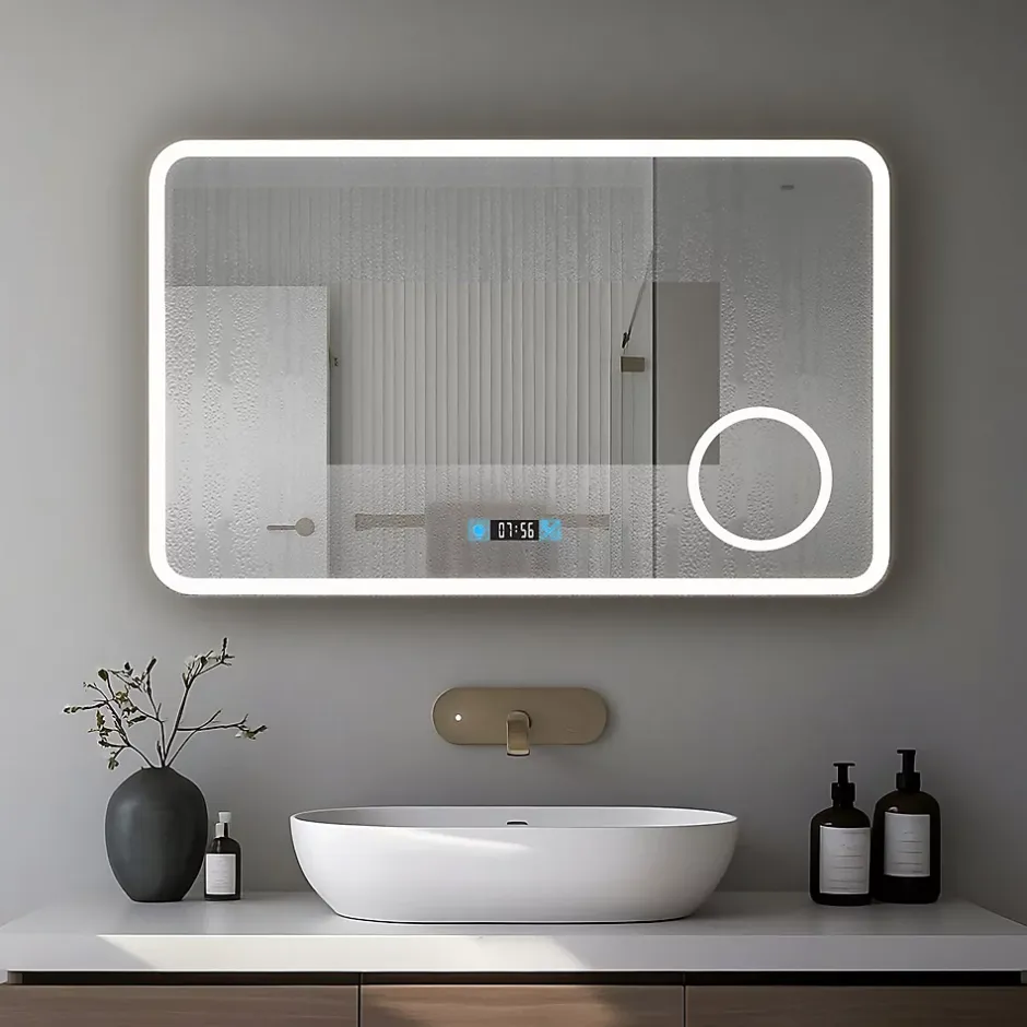 Saniland Miroir LED antibuée 100x60 avec zone grossissante X3 température de couleur réglable