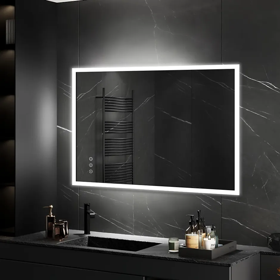 Saniverre Miroir LED lumineux TEMEO 90 x 120 cm (ou 120x90) antibuée + intensité 2100 lms & couleur réglables salle de bain -