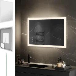 Saniverre Miroir LED lumineux TEMEO 60 x 80 cm (ou 80x60) antibuée + intensité 2100 lms & couleur réglables salle de bain -* Miroir Lumineux