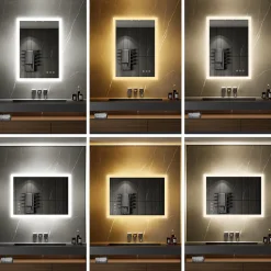 Saniverre Miroir LED lumineux TEMEO 60 x 80 cm (ou 80x60) antibuée + intensité 2100 lms & couleur réglables salle de bain -* Miroir Lumineux