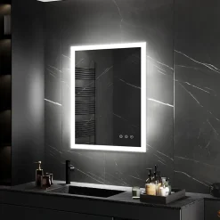 Saniverre Miroir LED lumineux TEMEO 60 x 80 cm (ou 80x60) antibuée + intensité 2100 lms & couleur réglables salle de bain -* Miroir Lumineux