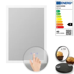 Saniverre Miroir LED lumineux TEMEO 60 x 80 cm (ou 80x60) antibuée + intensité 2100 lms & couleur réglables salle de bain -* Miroir Lumineux
