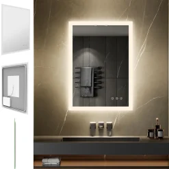Saniverre Miroir LED lumineux TEMEO 70 x 100 cm (ou 100x70) antibuée + intensité 2100 lms & couleur réglables salle de bain -* Miroir Lumineux