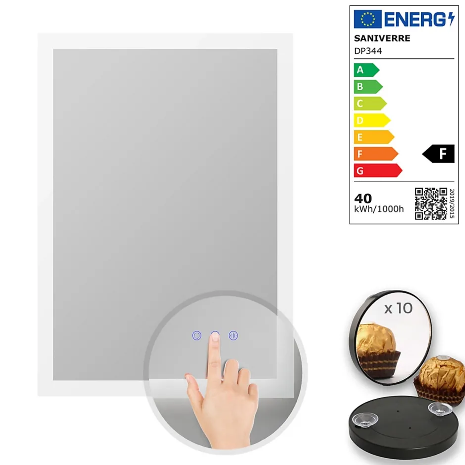 Saniverre Miroir LED lumineux TEMEO 70 x 100 cm (ou 100x70) antibuée + intensité 2100 lms & couleur réglables salle de bain -* Miroir Lumineux