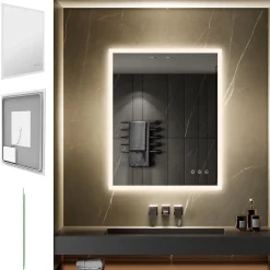 Saniverre Miroir LED lumineux TEMEO 80 x 100 cm (ou 100x80) antibuée + intensité 2100 lms & couleur réglables salle de bain -