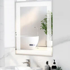 Giantex Miroir LED Mural de Salle de Bain Eclairage LED 3 Couleurs Memoire Antibuee Lecture Heure Temperature Rectangulaire-Motif
