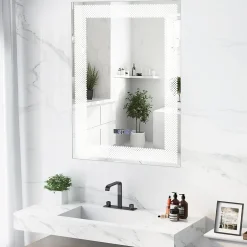 Giantex Miroir LED Mural de Salle de Bain Eclairage LED 3 Couleurs Memoire Antibuee Lecture Heure Temperature Rectangulaire-Motif