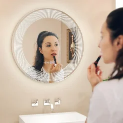 Giantex Miroir LED Mural de Salle de Bain Eclairage LED 3 Couleurs Fonction Memoire Antibuee Lecture Heure Temperature Rond-Blanc
