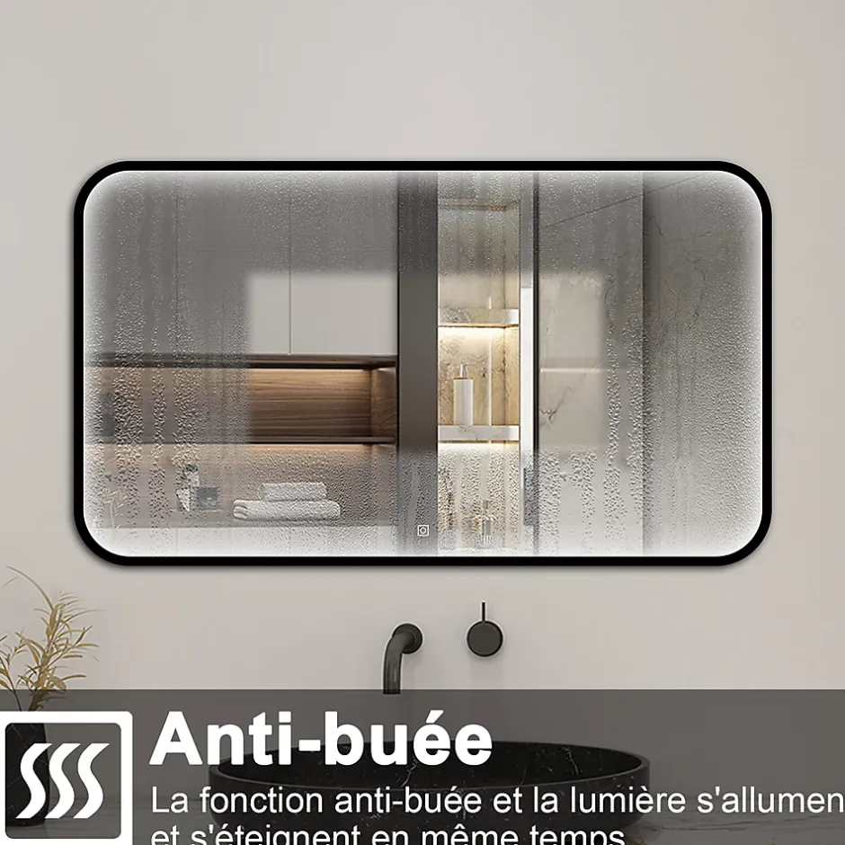 AICA Sanitaire Miroir LED pour Salle de Bain 120x70 cm - Anti-Buée, Lumière tricolore et Dimmable* Miroir Lumineux