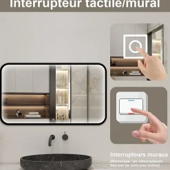 AICA Sanitaire Miroir LED pour Salle de Bain 120x70 cm - Anti-Buée, Lumière tricolore et Dimmable* Miroir Lumineux