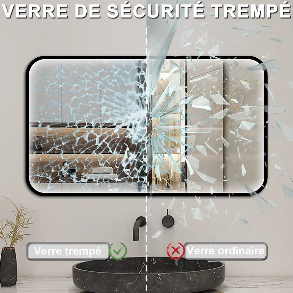 AICA Sanitaire Miroir LED pour Salle de Bain 120x70 cm - Anti-Buée, Lumière tricolore et Dimmable* Miroir Lumineux