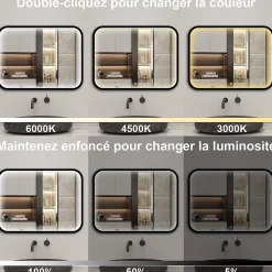 AICA Sanitaire Miroir LED pour Salle de Bain 90x70 cm - Anti-Buée, Lumière tricolore et Dimmable