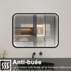 AICA Sanitaire Miroir LED pour Salle de Bain 90x70 cm - Anti-Buée, Lumière tricolore et Dimmable