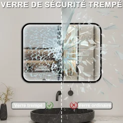 AICA Sanitaire Miroir LED pour Salle de Bain 90x70 cm - Anti-Buée, Lumière tricolore et Dimmable