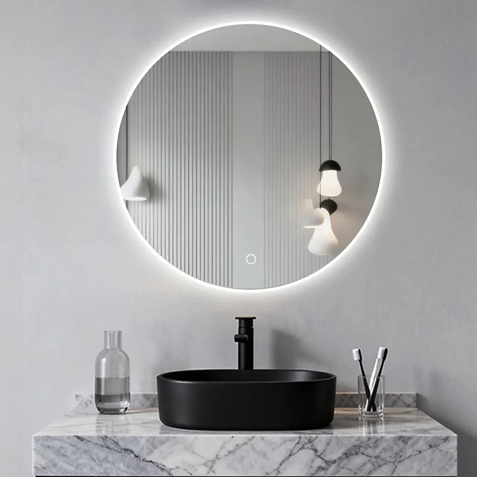 Saniland Miroir LED rond pour salle de bain de diamètre 60cm avec éclairage LED lumière froide* Miroir Lumineux