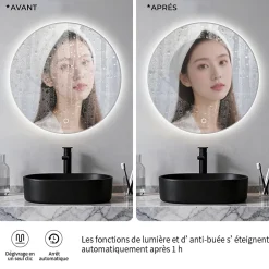 Saniland Miroir LED rond pour salle de bain de diamètre 60cm avec éclairage LED lumière froide* Miroir Lumineux