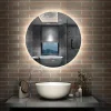 AICA Sanitaire Miroir LED rond sans cadre de 80cm, dimmable + mémoire + antibuée, IP44, horizontal/vertical, 6000k blanc froid,