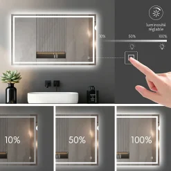 Mon Beau bain Miroir LED Réversible pour Salle de Bain 80x110 cm - Anti-Buée avec Interrupteur Tactile