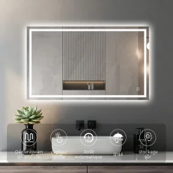 Mon Beau bain Miroir LED Réversible pour Salle de Bain 80x100 cm - Anti-Buée avec Interrupteur Tactile* Miroir Lumineux