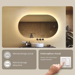 Artforma Miroir LED Salle de Bain - - Ovale - 120x70cm - LED Dual + interrupteur tactile + anti-buée* Miroir Lumineux