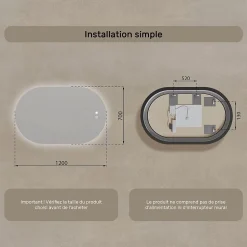 Artforma Miroir LED Salle de Bain - - Ovale - 120x70cm - LED Dual + interrupteur tactile + anti-buée* Miroir Lumineux