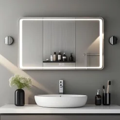 Saniland Miroir LED Salle de bain 120x70cm avec horloge digitale et hauts parleurs Bluetooth