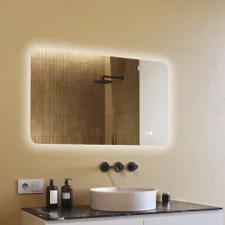 Artforma Miroir LED Salle de Bain - - Forme arrondie - 120x70cm - LED Dual + interrupteur tactile + anti-buée
