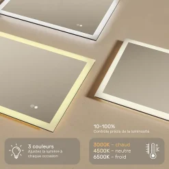 Artforma Miroir LED Salle de Bain - - Forme arrondie - 120x70cm - LED Dual + interrupteur tactile + anti-buée